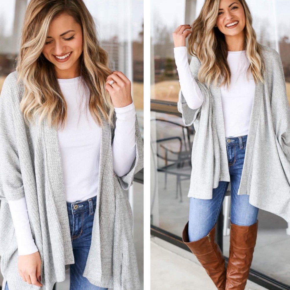 Hello Nite gray open front short sleeve cardigan